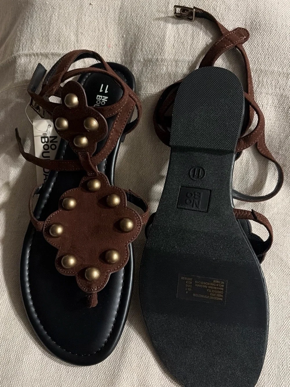 No Boundaries Brown Leather-Look Studded Gladiator Sandals
